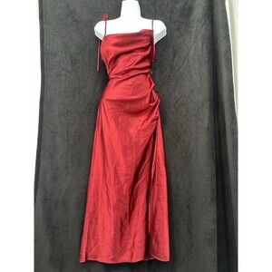 Vintage 90s Y2K Slip Dress long Satin Gothic Glam Red Drape Neck Large S